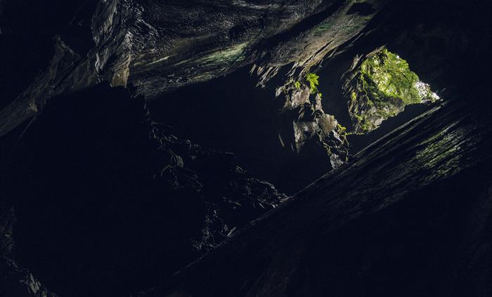Looking up to daylight on a Corris Mine Explorers visit